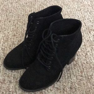 Black suede heeled booties